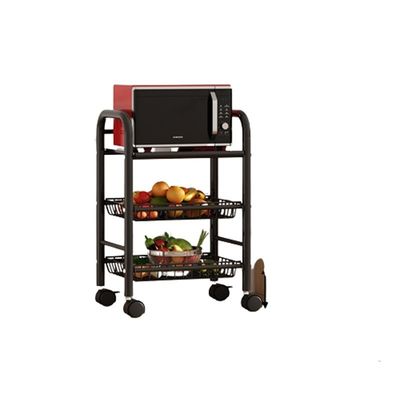 Karbon Steel Tiga Tingkat Mobil Berputar Storage Trolley Rak untuk Rumah Tangga Dapur