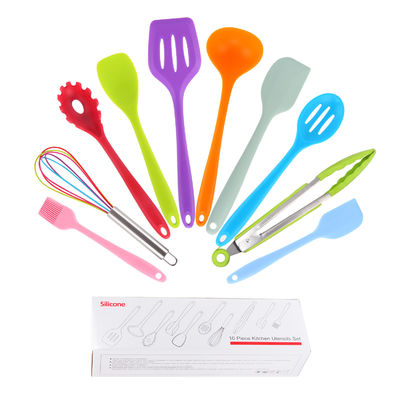 Dukungan Silikon Hijau untuk Memasak Suhu Tinggi di Nonstick 10 Pcs Kitchen Utensil Set