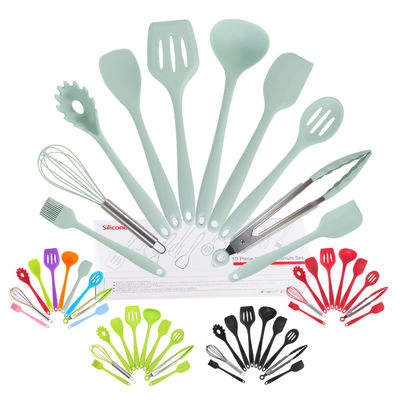 Dukungan Silikon Hijau untuk Memasak Suhu Tinggi di Nonstick 10 Pcs Kitchen Utensil Set