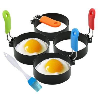 Nonstick Silikon Goreng Stainless Steel Egg Mold Rings Pancake Mold dengan Handle