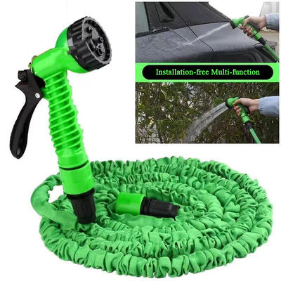 Menyiram Terbuat Sederhana Expandable Magic Flex Dipanaskan Garden Hose 25-200FT dengan Spray Gun