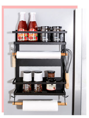 4 Tier Magnetic Fridge Organizer untuk Kitchen Paper Towel Holder 5 Hooks dan Kapasitas 2.6KG