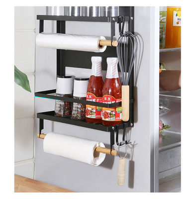 4 Tier Magnetic Fridge Organizer untuk Kitchen Paper Towel Holder 5 Hooks dan Kapasitas 2.6KG