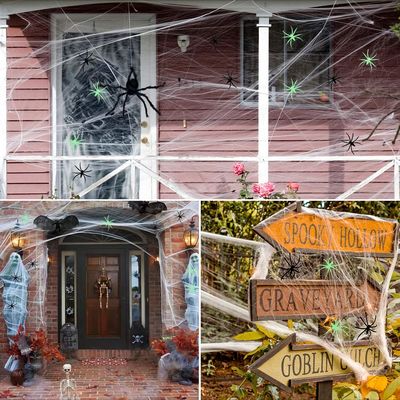 Disesuaikan Stretchy Halloween Spider Web Scary Scene Perlengkapan untuk Rumah Hantu