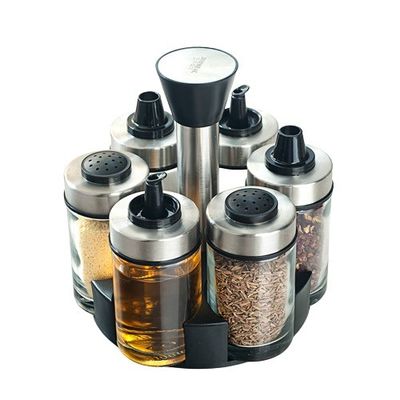 1.5KG Dispenser cuka minyak Set dengan 360 Rotating Holder dan botol stainless steel