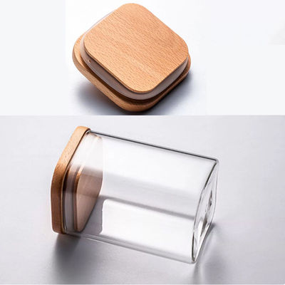 Kontainer Penyimpanan Makanan Desain Modern dengan Tutup Kayu Bambu 300ml 500ml Botol Kaca Bumbu