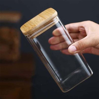 Kontainer Penyimpanan Makanan Desain Modern dengan Tutup Kayu Bambu 300ml 500ml Botol Kaca Bumbu