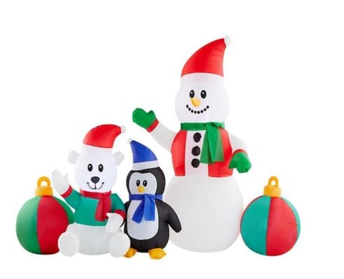 Outdoor Natal Terang Santa Sleigh Arch dengan Snowman Gingerbread Pohon Inflatables