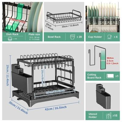 85*32*15cm Metal Dish Drainer Organizer Rack untuk pengeringan piring yang berkelanjutan dan higienis