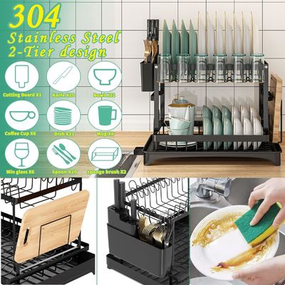 Rak pengeringan piring dapur dengan drainboard 2 lapis Pakaian meja lipat