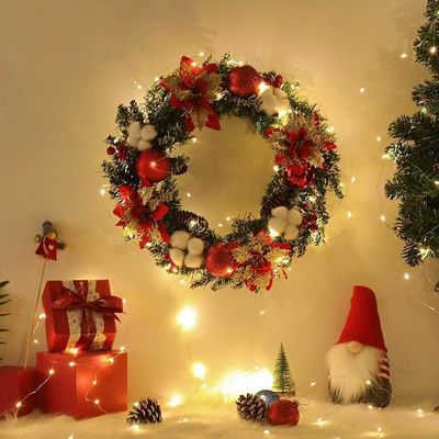 Kain Plush dan Plastik Natal Pinecone Wreath untuk Dekorasi Natal Luar Ruang