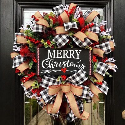 Kain Plush dan Plastik Natal Pinecone Wreath untuk Dekorasi Natal Luar Ruang