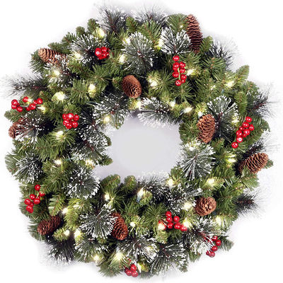 Kain Plush dan Plastik Natal Pinecone Wreath untuk Dekorasi Natal Luar Ruang