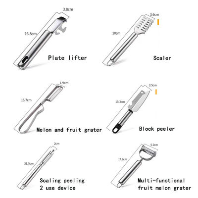 304 Stainless Steel Set of Kitchen Gadgets 6 in 1 untuk Pengupas Buah dan Pengupas Sayuran