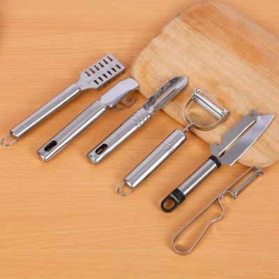304 Stainless Steel Set of Kitchen Gadgets 6 in 1 untuk Pengupas Buah dan Pengupas Sayuran