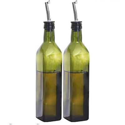 Green Glass Oil Drizzler 500ml untuk Masakan Dapur dengan Funnel Stainless Steel Pourer