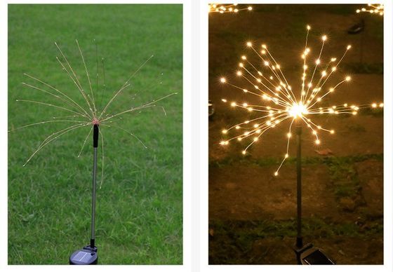 IP65 Rated Solar Lawn Ground Insert Fireworks Lampu untuk Dekorasi Liburan OEM ODM