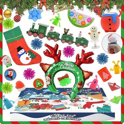 24pcs Natal Kalender Advent Blind Box Kartun Fidget Squishy Toy untuk Anak-anak Set Mainan