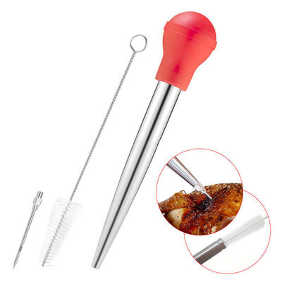 304 Stainless Steel Silicone Drip Oil Seasoning Tube untuk BBQ Turkey Jarum di Balck