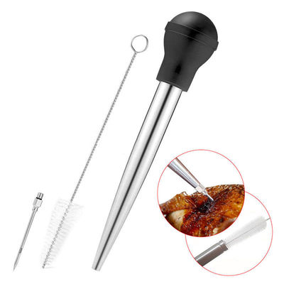 304 Stainless Steel Silicone Drip Oil Seasoning Tube untuk BBQ Turkey Jarum di Balck