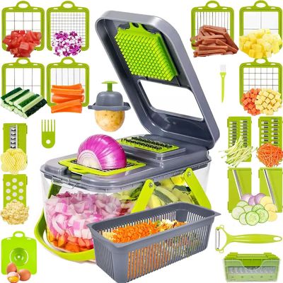 22pcs Vegetable Slicer Dicer dengan Drain Basket Handle dan Mandolin Cutter Berkelanjutan