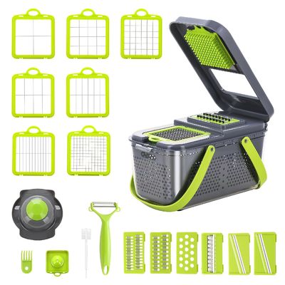 22pcs Vegetable Slicer Dicer dengan Drain Basket Handle dan Mandolin Cutter Berkelanjutan