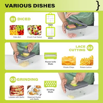 22pcs Vegetable Slicer Dicer dengan Drain Basket Handle dan Mandolin Cutter Berkelanjutan