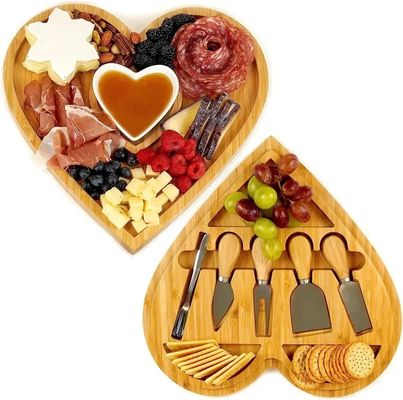 Papan Keju Bambu Bulat dan Papan Charcuterie dengan Pisau Set Alat Pizza Dipenuhi