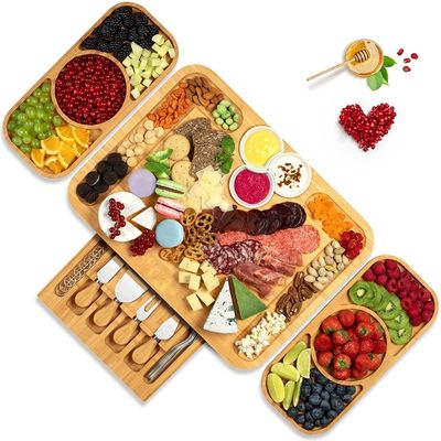 Papan Keju Bambu Bulat dan Papan Charcuterie dengan Pisau Set Alat Pizza Dipenuhi
