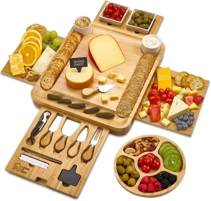 Papan Keju Bambu Bulat dan Papan Charcuterie dengan Pisau Set Alat Pizza Dipenuhi
