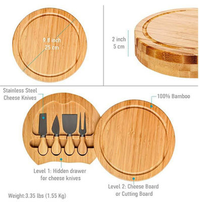 22.5*22.5*3.5cm Papan Keju Bambu Kayu Set untuk OEM/ODM Didukung