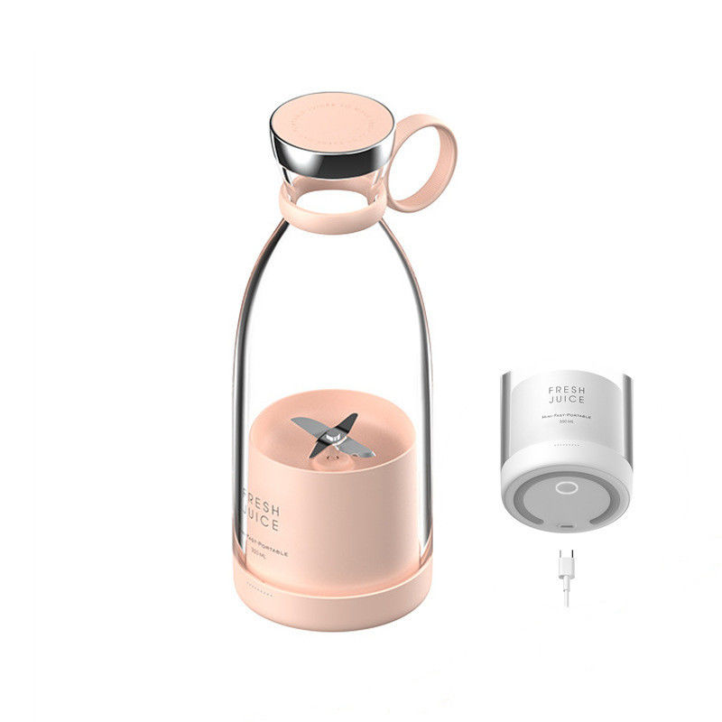 Portable Rechargeable USB Blender Juicer 350ml 4 Blades Pink Mini Electric untuk perjalanan