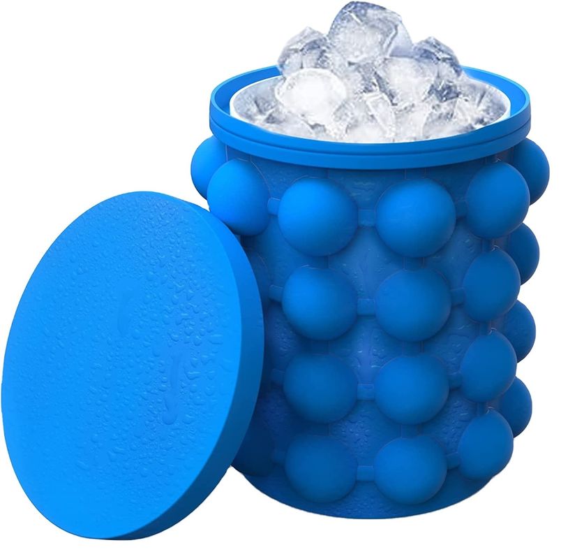 267 Gram Portable Silicone Half Round Space Saving Ice Bucket dengan Tutup Biru / Merah / Kuning