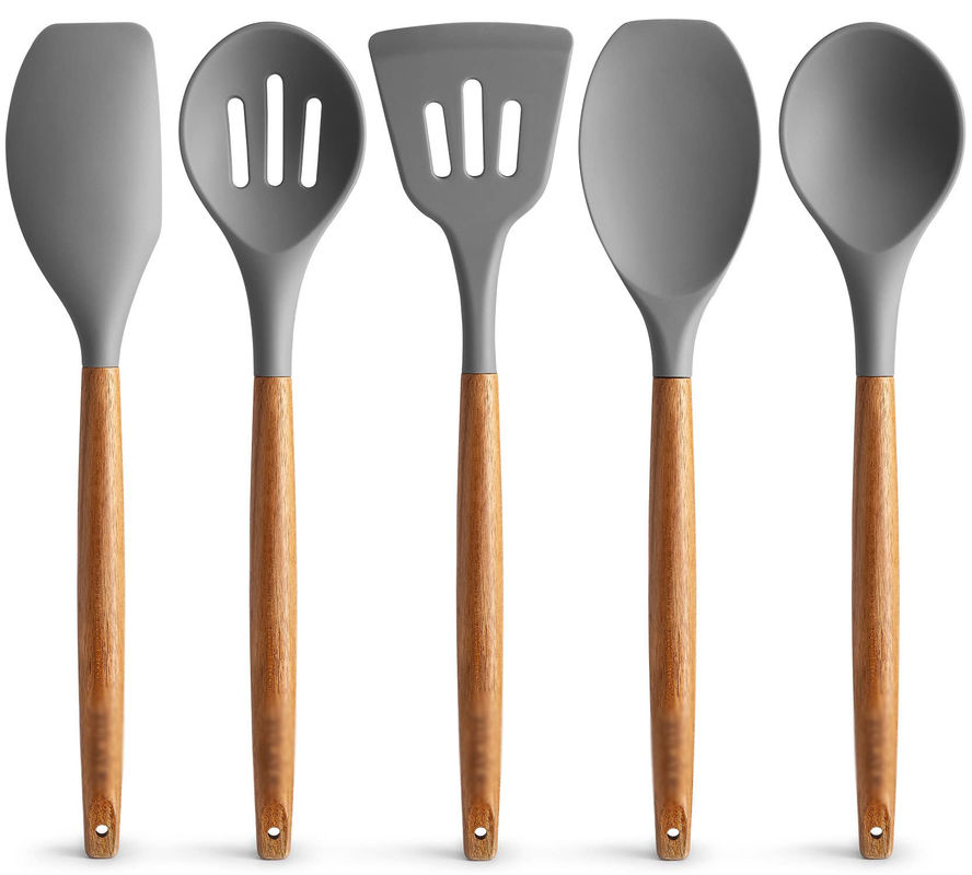 Set Peralatan Masak Suhu Tinggi untuk Dapur 5 Piece Non-Stick Silicone Spatula Spoon