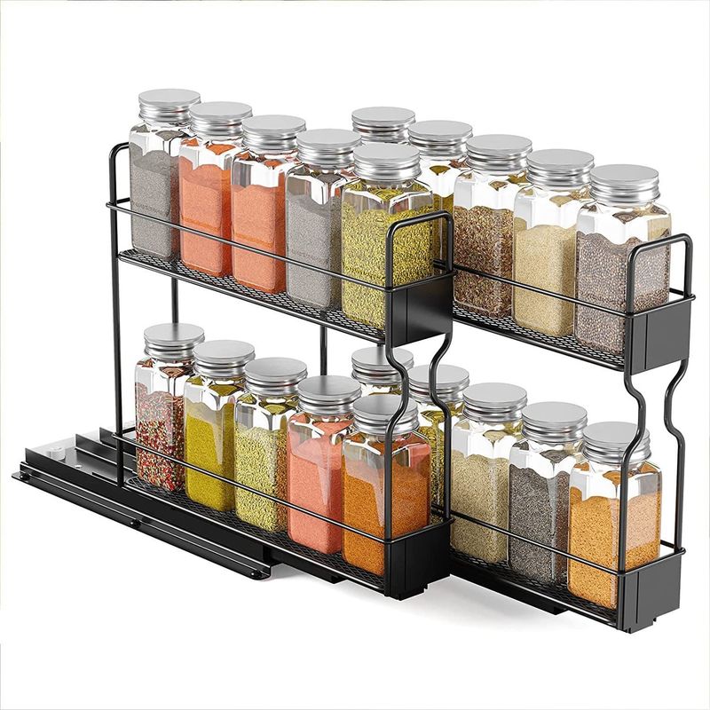 Customized Logo Dapur Bottle Bottle 2 Lapisan Slide Storage Rack untuk Home Cabinet