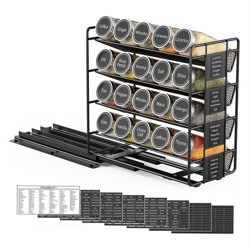25.6*13*26cm Hitam dapur Sliding Rail rempah Rak Multi-layer Storage Iron Organizer
