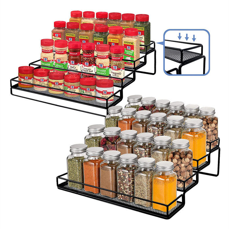 Makanan Besi Panggang Lacquer Spice Rack Organizer untuk Lemari 4 Tier Langkah Rak Pemegang