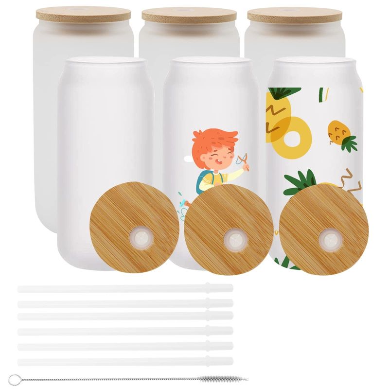 Natural Healthy 16oz Frosted Beer Glass dengan Tutup Bambu dan Jerami Hadiah Bar Ultimate