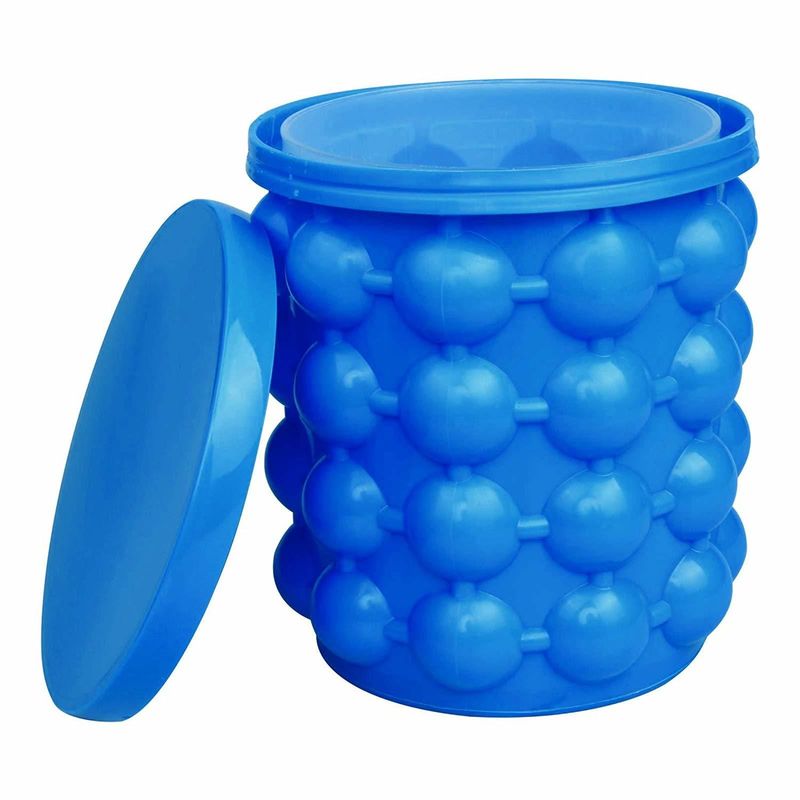 Custom Logo Portable Half Round Ice Chips Ice Bucket dengan Tutup Pub Occasion Biru dan Merah