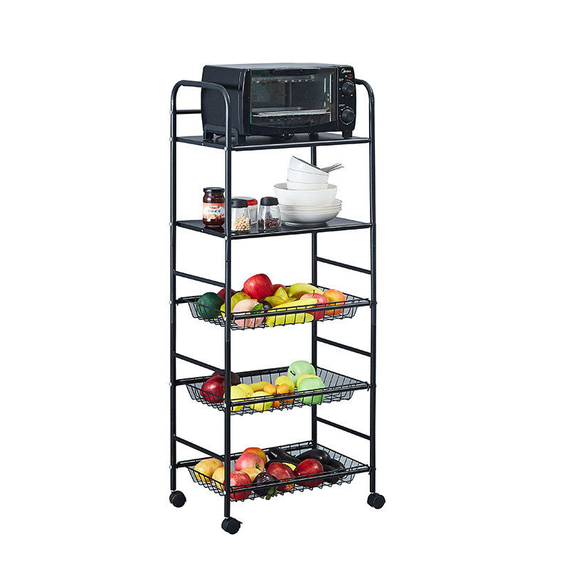 5 Tier Non-folding Rack Kitchen Storage Organizer dengan desain Rolling Rotating yang stabil