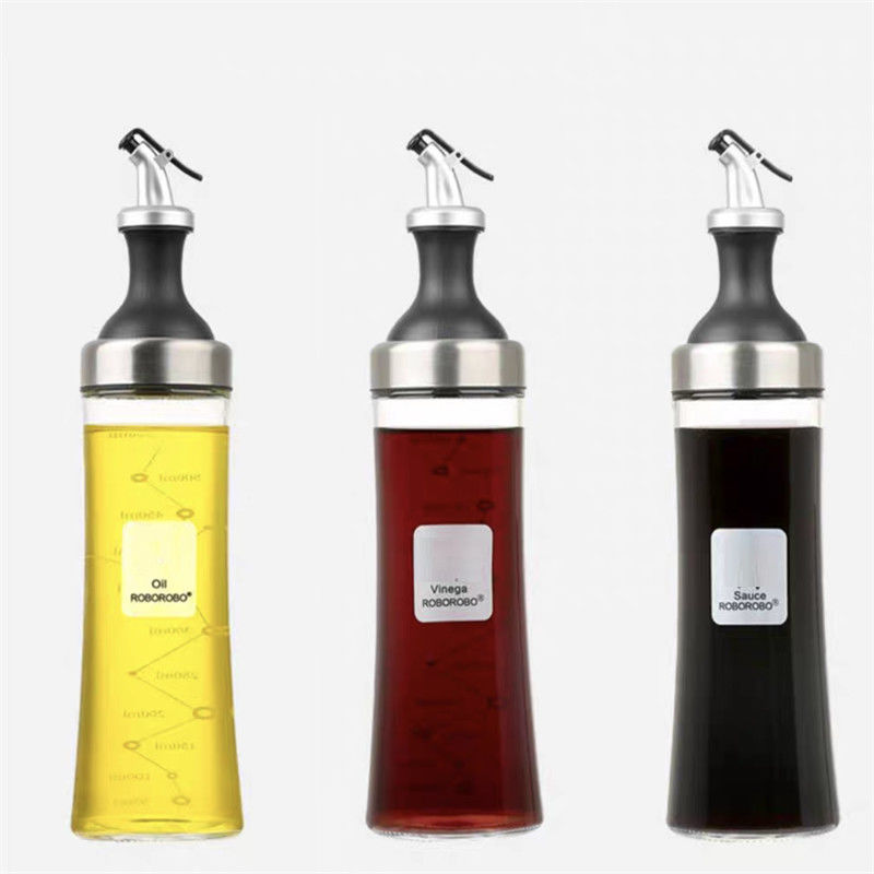 Set botol minyak kaca borosilikat tinggi rumah tangga dengan katup melengkung dan pengukuran kontrol minyak