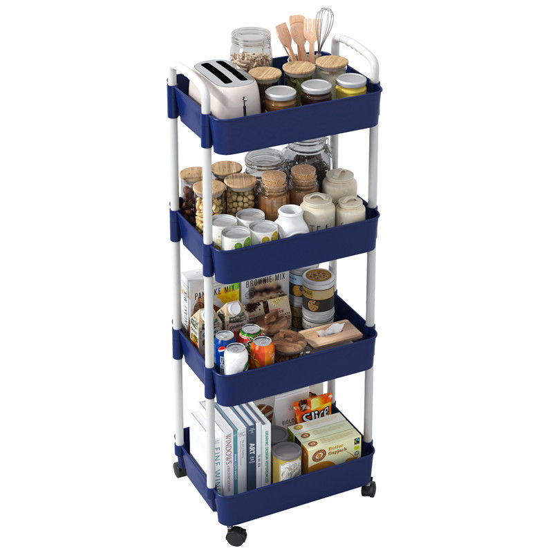 Rak dapur Organiser Square Berputar 4 Tiers Hitam Rumah Tangga Storage Rack Basket Trolley Cart