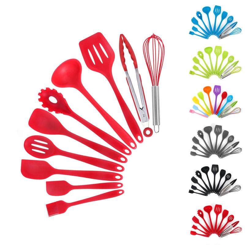 Dukungan Silikon Hijau untuk Memasak Suhu Tinggi di Nonstick 10 Pcs Kitchen Utensil Set