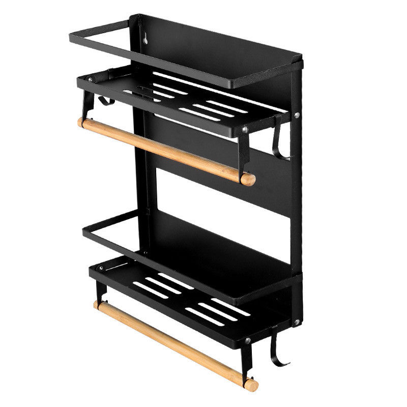 4 Tier Magnetic Fridge Organizer untuk Kitchen Paper Towel Holder 5 Hooks dan Kapasitas 2.6KG