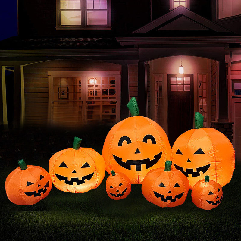 2.2m Panjang Outdoor Indoor Halloween Inflatable labu Dekorasi dengan lampu LED