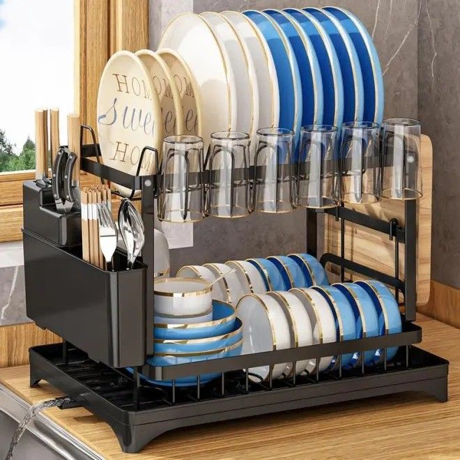 85*32*15cm Metal Dish Drainer Organizer Rack untuk pengeringan piring yang berkelanjutan dan higienis