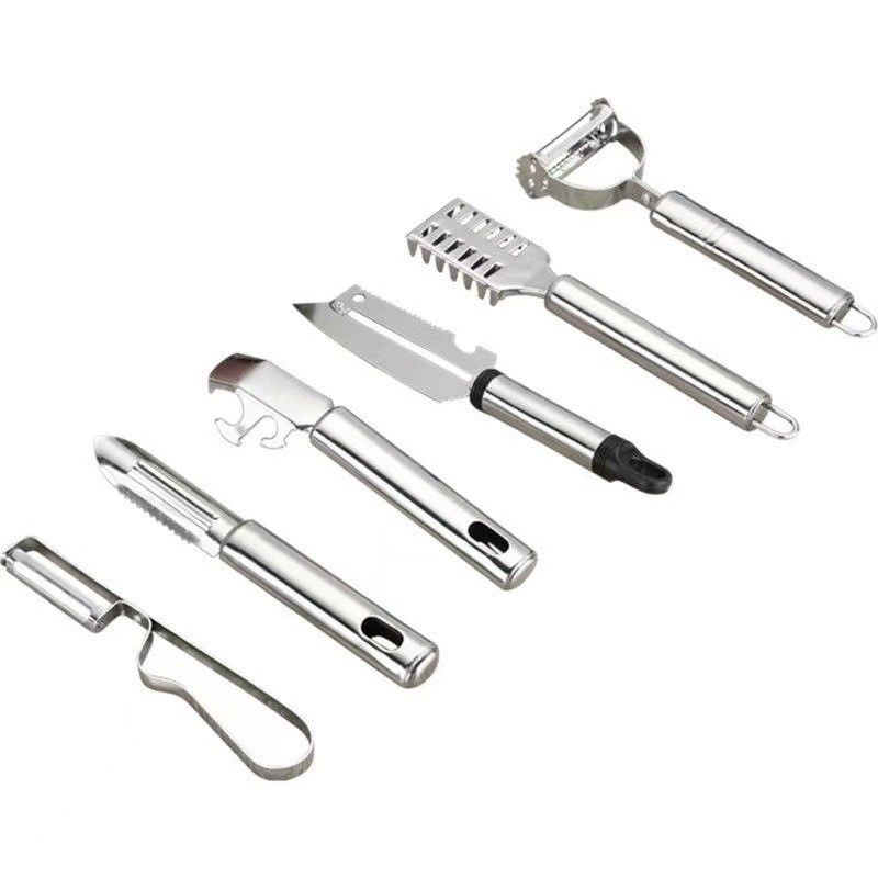 304 Stainless Steel Set of Kitchen Gadgets 6 in 1 untuk Pengupas Buah dan Pengupas Sayuran