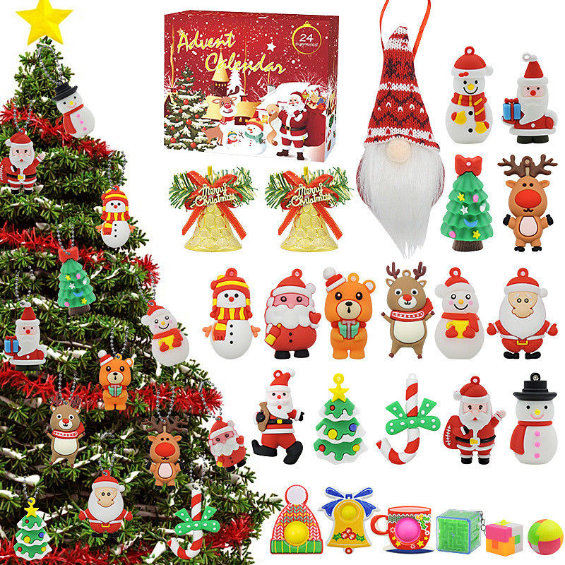 24pcs Natal Kalender Advent Blind Box Kartun Fidget Squishy Toy untuk Anak-anak Set Mainan
