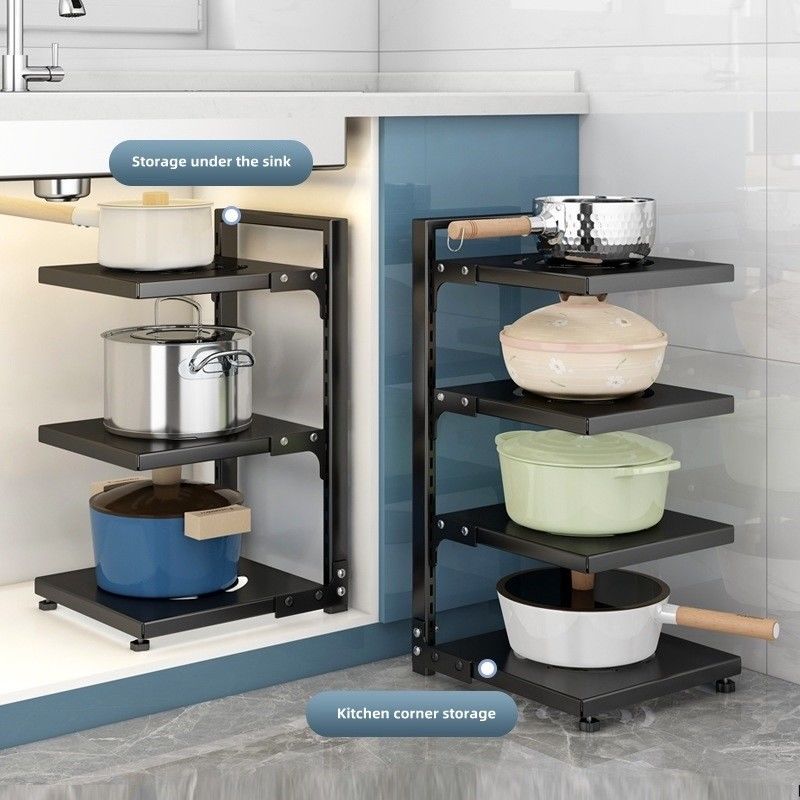 Functional Folding Pot Rack Black Kitchen Sink Organizer untuk penyimpanan yang dapat disesuaikan