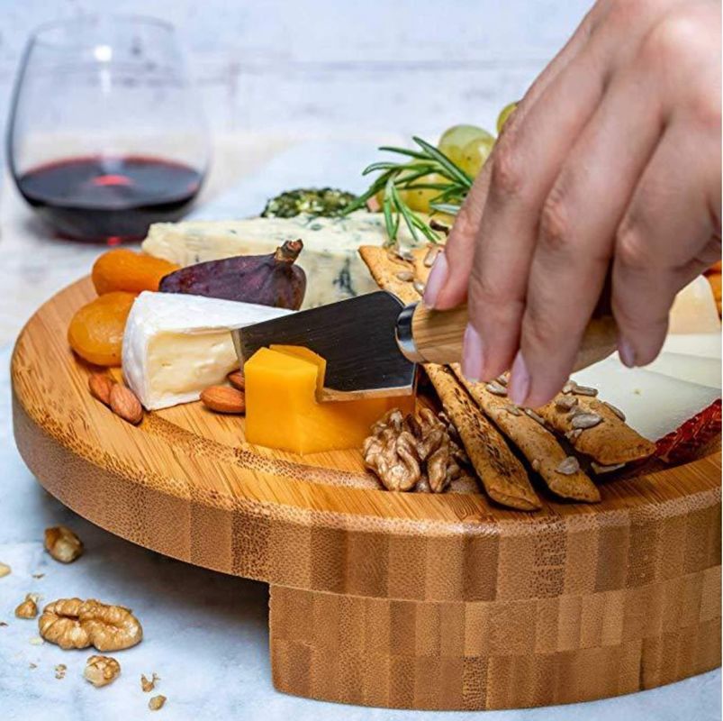 22.5*22.5*3.5cm Papan Keju Bambu Kayu Set untuk OEM/ODM Didukung